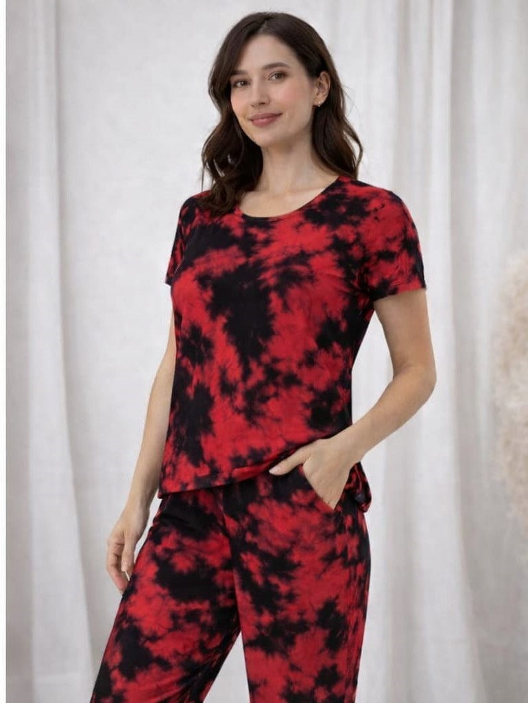 Crimson Black – Tie-Dye Print Nightwear Pant Set