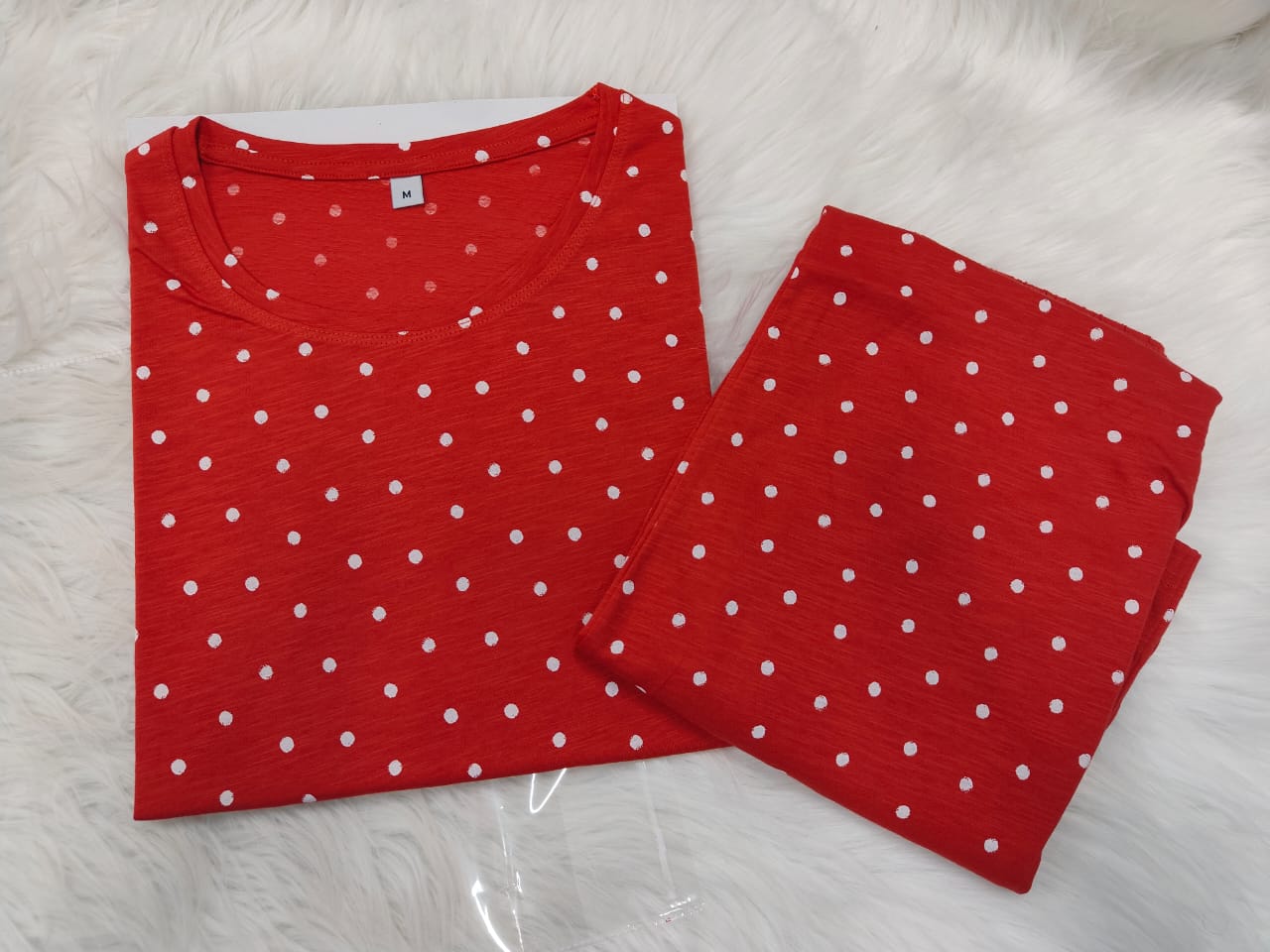 Cherry Red – Polka Dot Print Nightwear Pant Set