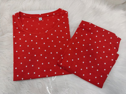 Cherry Red – Polka Dot Print Nightwear Pant Set