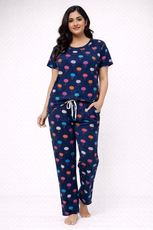 Navy Blue – Multicolor Print Nightwear Pant Set