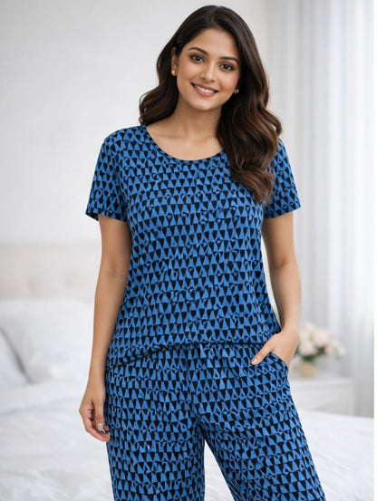 Ocean Blue – Triangle Print Nightwear Pant Set